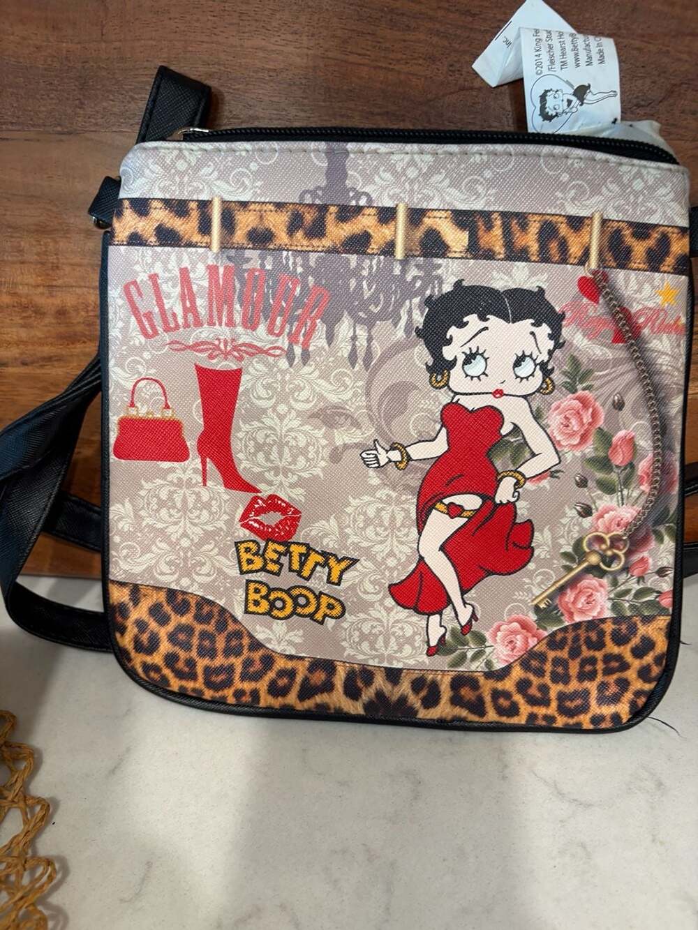 Betty Boop Glamour Leopard Print Damask Crossbody Bag Sasha Handbags